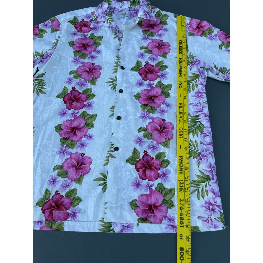 Ho Aloha Made in Hawaii Mens Pink Hibiscus Floral Cotton Shirt Medium tropical
